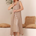 BEIGE LINEN SHIMER DRESS WITH CARDIGAN - Image 2