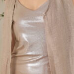 BEIGE LINEN SHIMER DRESS WITH CARDIGAN - Image 4